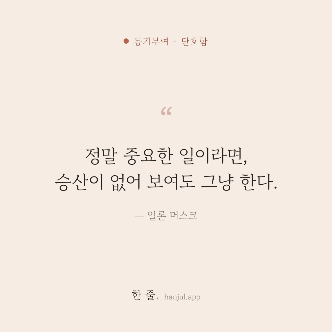 정말 중요한 일이라면, 승산이 없어 보여도 그냥 한다. — 일론 머스크의 동기부여 명언 카드